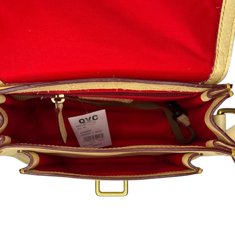 Dooney & Bourke cream binocular bag w/brown leather stitching, red interior - Picture 7 of 16